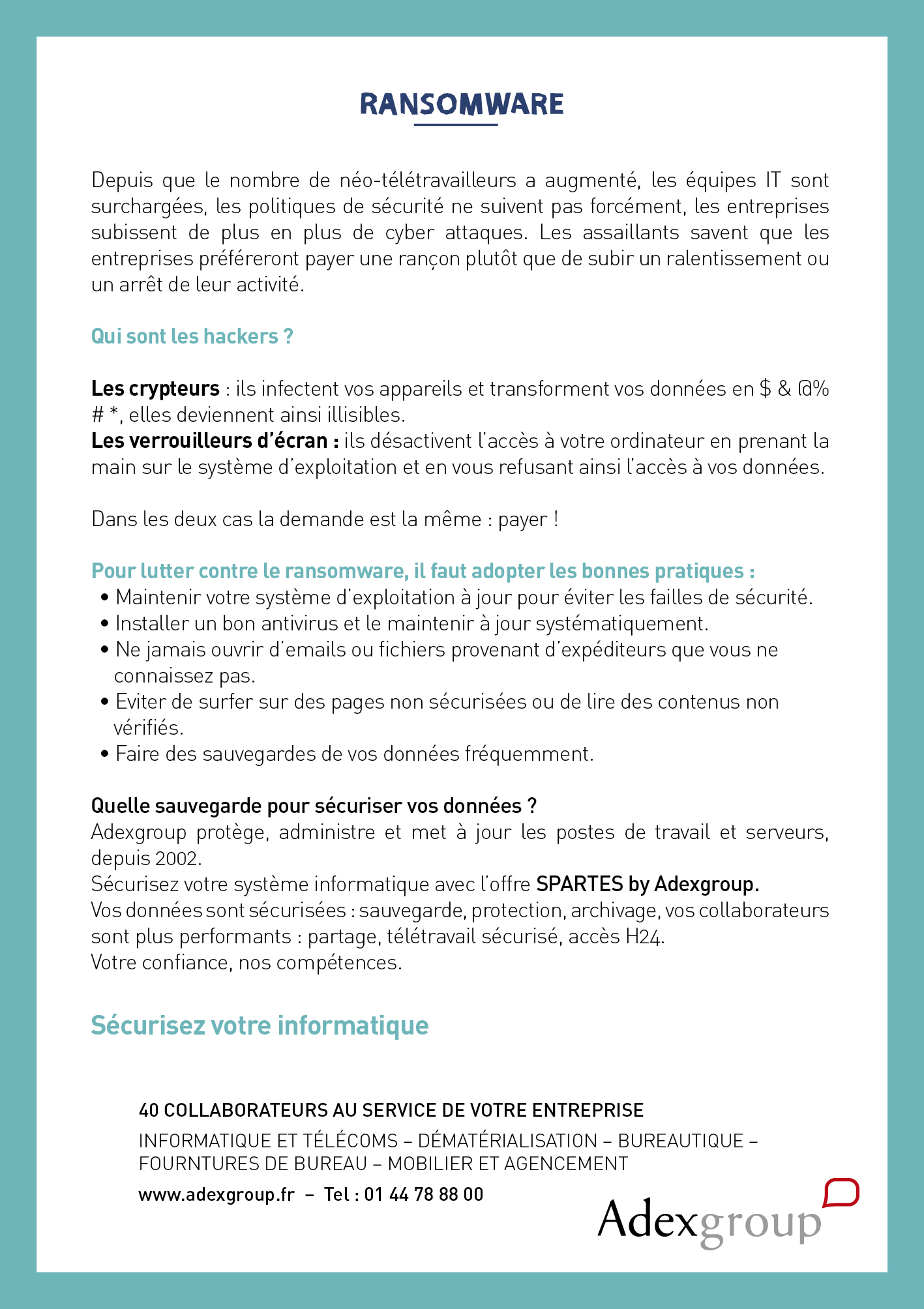 Adexgroup_securiteInformatique_Ran2 Affiche sur le ransomware
